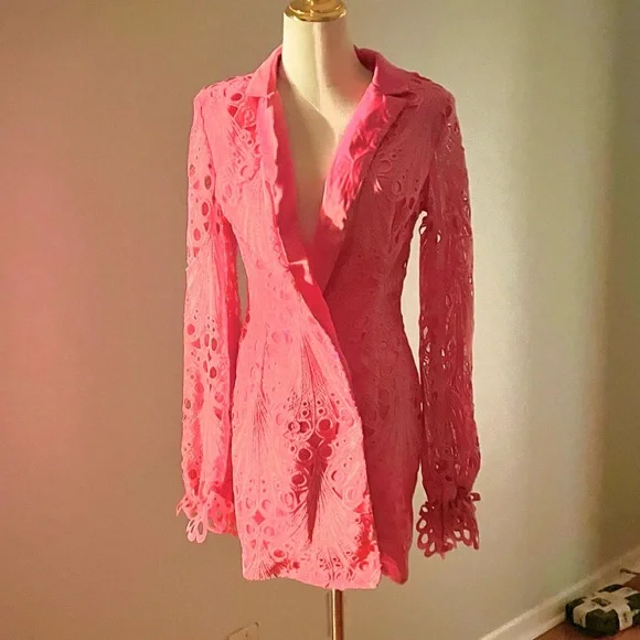 NWT,PrettyLittleThing,Pink Lace Button Blazer Wrap Dress,Party Cocktail,Size 4 - Picture 7 of 10
